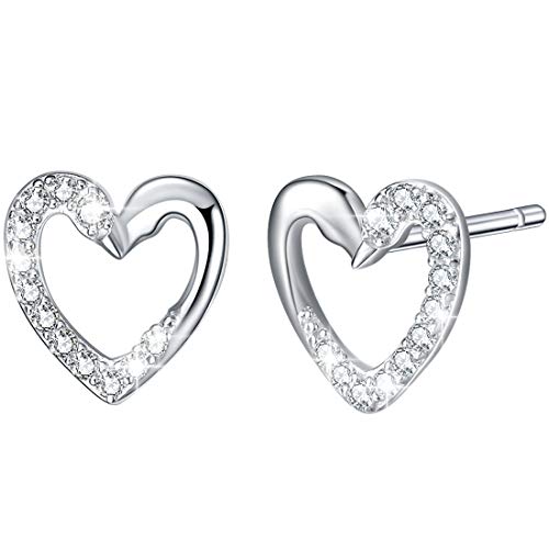 Damen-Ohrstecker, 925 Sterlingsilber, Schwanenherz, Love Kiss Design, 3A Cubic Zirkonia, Geschenke für Frauen Mädchen von E