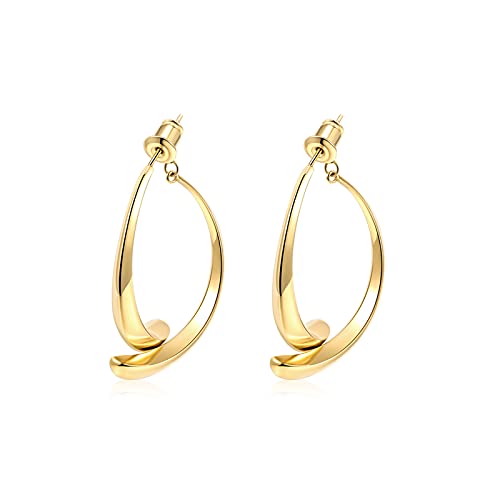 E 14 Karat vergoldete große offene Huggie-Creolen-Ohrringe für Damen und Mädchen | Hypoallergene zierliche goldene halbe Huggie-Ohrringe für Damen von E