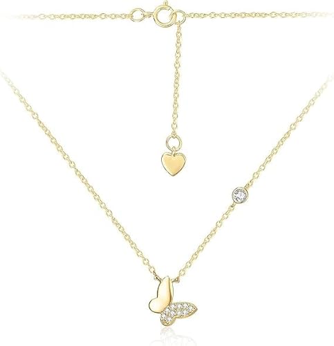E Jewellery Schmetterling Kette für Damen, 925 Sterling Silber AnhäNger Halskette, Hypoallergene Zarte Halskette, Halskette Damen Gold, AnhäNger Kleines Geschenk, Goldkette, Necklaces für Sie von E