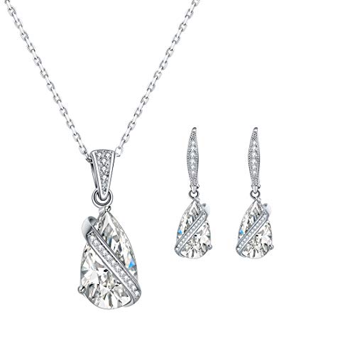 E 925 Sterling Silber Tropfenform Halskette und Ohrringe Schmuck Set für Frauen Zirkonia Brautschmuck Hochzeit Geschenk von E