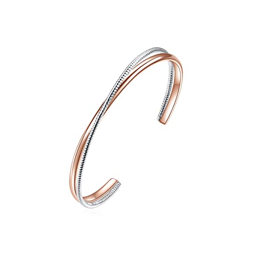 E Damen Offene Armreife, Einfache Offene verstellbare Damen Zweifarbiges Elegantes Armband aus Roségoldfür Frauen Mädchen (Rose Gold) von E