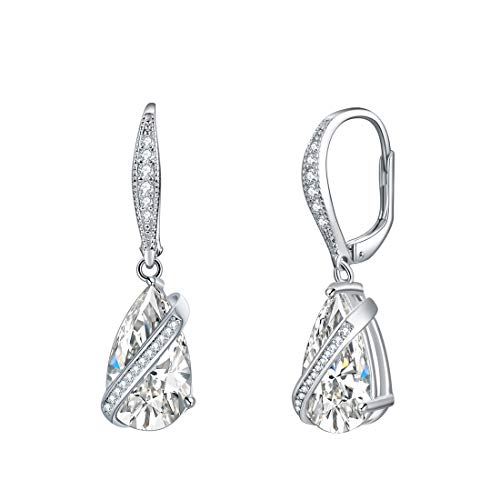 E 925 Sterling Silber Ohrringe für Frauen, Wassertropfen Ohrhänger AAA Zirkonia Love Forever Halo Anhänger, rhodiniert von E