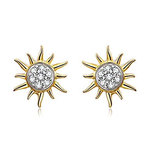 Ohrringe Silber 925, E Jewelry Sonne Serie Damen Ohrstecker 925 Sterling Silber Ohrringe 18K Gold Plattiert Ohrhänger 3A Zirkonier Stecker Ohrschmuck Geschenk, Nickelfrei Allergenfrei von E