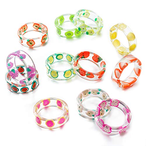 12 teiliges Obstring Set aus Acrylharz süß bunt Sommer Knöchel Y2K ästhetischer Nierenkern Mix Stapelringe Schmuck Geschenk für Frauen Teenager Mädchen von E1mity