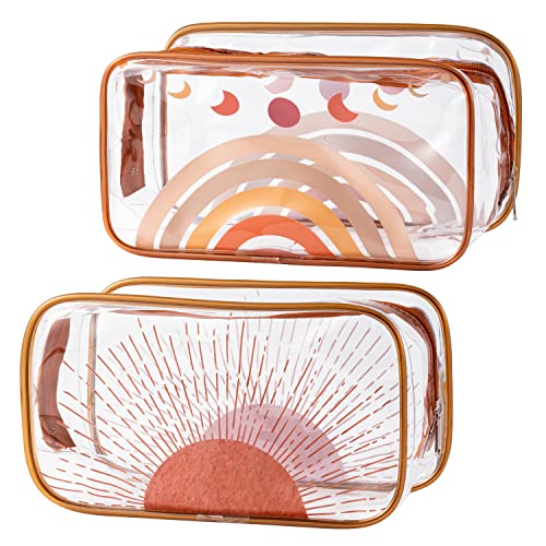 E1mity 2Pcs Boho PVC Cosmetic Bags Sonne Klar Toilettentasche, Wasserdicht Mode Make Up Tasche Mit Reißverschlüssen Transparente Federtasche, Tragbare Handtasche für Frauen Reise Geschäftsreise von E1mity