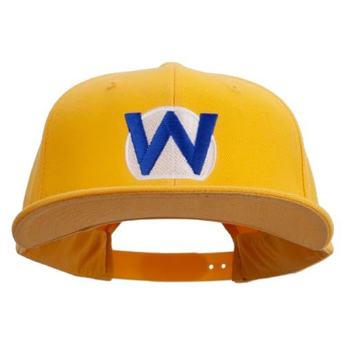 e4Hats.com Mario Luigi Wario Waluigi Symbol, bestickt, 6 Paneele, hohes Profil, strukturierter Snapback, Gold, Einheitsgr��e von E4hats