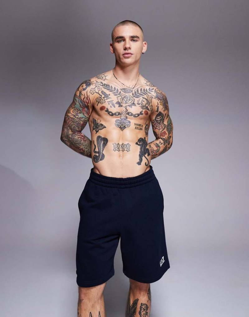 Armani - EA7 - Kurze Jogginghose in Marineblau mit Logo von EA7