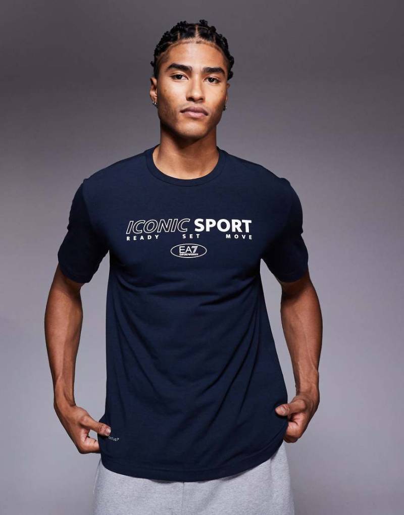 Armani - EA7 - T-Shirt in Marineblau mit „Sport"-Rückenprint von EA7