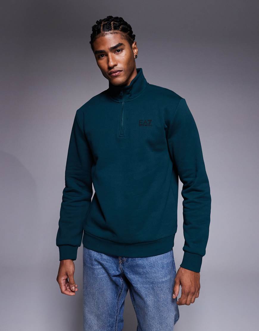Armani - EA7 Train Core - Sweatshirt in Petrol mit Logo und kurzem Reißverschluss-Blau von EA7