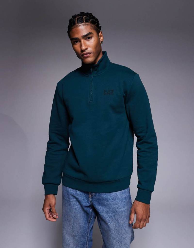 Armani - EA7 Train Core - Sweatshirt in Petrol mit Logo und kurzem Reißverschluss-Blau von EA7