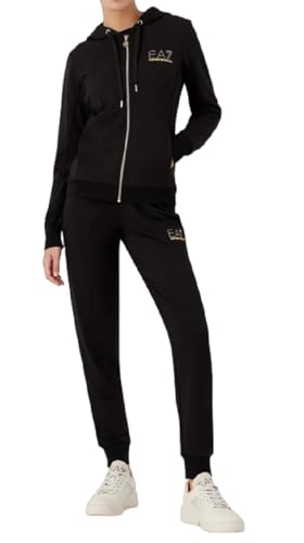 EA7 Emporio Armani Damen-Trainingsanzug Evolution aus Jersey-Mischgewebe Viskose Stretch mit Kapuze 8NTV51TJ9RZ 8057970771487 - Schwarz Schwarz Silber 1200 von EA7