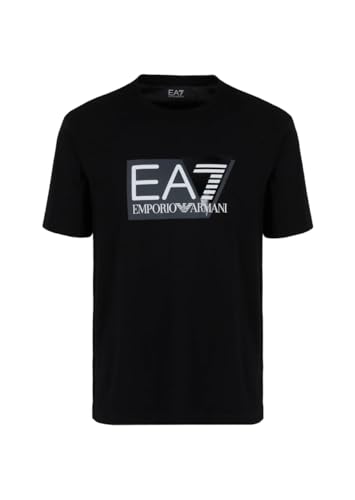 EA7 Herren T-Shirt Visibility Schwarz mit Logo-Print in Schwarz und Weiß auf der Vorderseite, Schwarz , Small von EA7