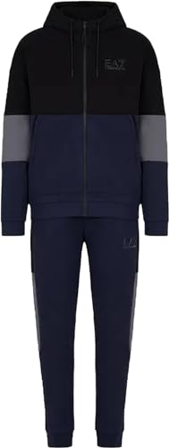 EA7 Trainingsanzug mit Kapuze Athletic Colour Block aus Baumwoll-Mischgewebe für Herren von EMPRIO ARMANI, Blau / Schwarz, M von EA7