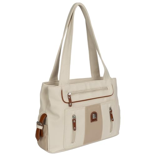 EAAKIE Damen Tasche, Schultertasche, Handtasche, Umhängetasche mit Leder Optik und vielen Fächern (BEIGE-TAN) von EAAKIE