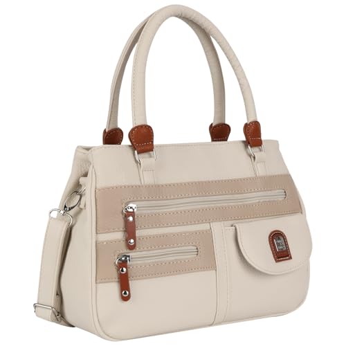 EAAKIE Damen Tasche, Schultertasche, Handtasche, Umhängetasche mit Leder Optik und vielen Fächern (BEIGE-TAN) von EAAKIE