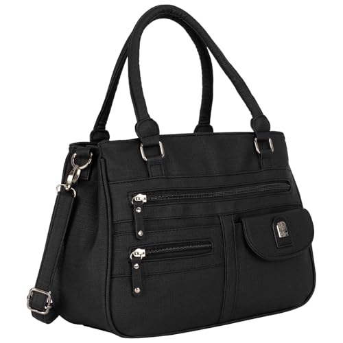 EAAKIE Damen Tasche, Schultertasche, Handtasche, Umhängetasche mit Leder Optik und vielen Fächern (BLACK) von EAAKIE