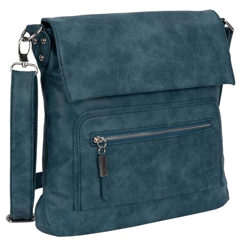 EAAKIE Damen Tasche, Schultertasche, Handtasche, Umhängetasche mit Leder Optik und vielen Fächern (BLAU) von EAAKIE