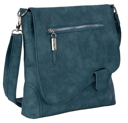 EAAKIE Damen Tasche, Schultertasche, Handtasche, Umhängetasche mit Leder Optik und vielen Fächern (BLAU) von EAAKIE