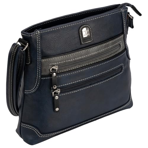 EAAKIE Damen Tasche, Schultertasche, Handtasche, Umhängetasche mit Leder Optik und vielen Fächern (BLAU) von EAAKIE