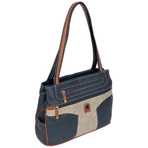 EAAKIE Damen Tasche, Schultertasche, Handtasche, Umhängetasche mit Leder Optik und vielen Fächern (BLAU-GRAU) von EAAKIE