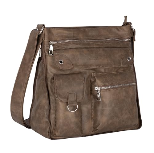 EAAKIE Damen Tasche, Schultertasche, Handtasche, Umhängetasche mit Leder Optik und vielen Fächern (BRAUN) von EAAKIE