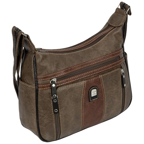 EAAKIE Damen Tasche, Schultertasche, Handtasche, Umhängetasche mit Leder Optik und vielen Fächern (BRAUN-COGNAC) von EAAKIE