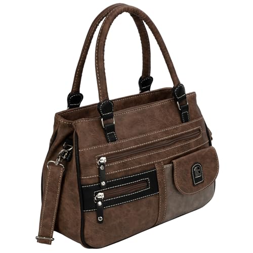 EAAKIE Damen Tasche, Schultertasche, Handtasche, Umhängetasche mit Leder Optik und vielen Fächern (BRAUN-TAN) von EAAKIE