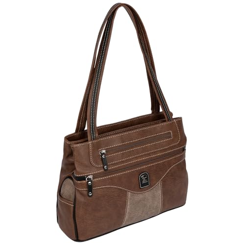 EAAKIE Damen Tasche, Schultertasche, Handtasche, Umhängetasche mit Leder Optik und vielen Fächern (BRAUN-TAN) von EAAKIE