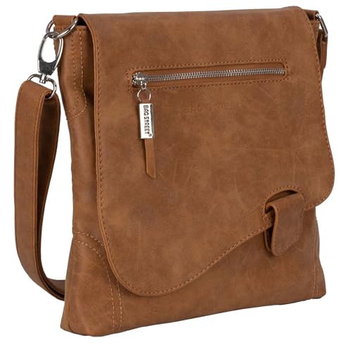 EAAKIE Damen Tasche, Schultertasche, Handtasche, Umhängetasche mit Leder Optik und vielen Fächern (COGNAC) von EAAKIE