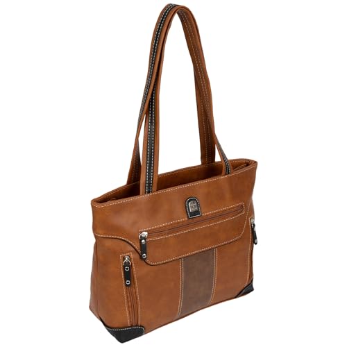 EAAKIE Damen Tasche, Schultertasche, Handtasche, Umhängetasche mit Leder Optik und vielen Fächern (COGNAC-BRAUN) von EAAKIE