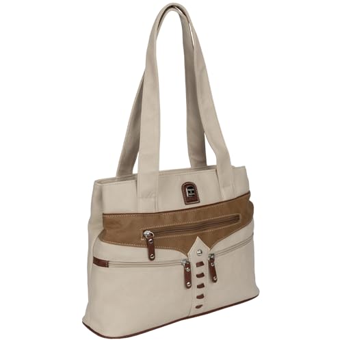 EAAKIE Damen Tasche, Schultertasche, Handtasche, Umhängetasche mit Leder Optik und vielen Fächern (CREAM-BRAUN) von EAAKIE