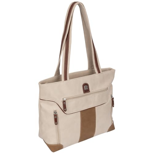 EAAKIE Damen Tasche, Schultertasche, Handtasche, Umhängetasche mit Leder Optik und vielen Fächern (CREAM-BRAUN) von EAAKIE
