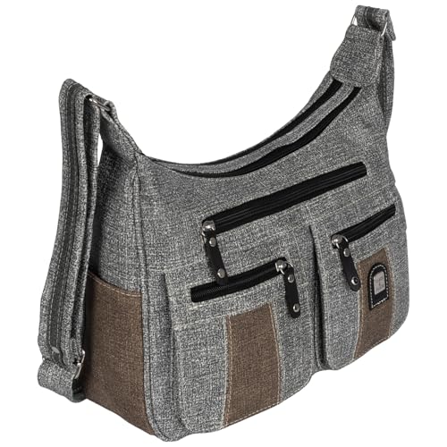 EAAKIE Damen Tasche, Schultertasche, Handtasche, Umhängetasche mit Leder Optik und vielen Fächern (GRAU) von EAAKIE