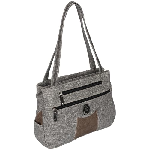 EAAKIE Damen Tasche, Schultertasche, Handtasche, Umhängetasche mit Leder Optik und vielen Fächern (GRAU) von EAAKIE