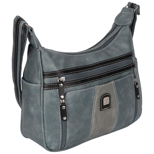 EAAKIE Damen Tasche, Schultertasche, Handtasche, Umhängetasche mit Leder Optik und vielen Fächern (HELLBLAU) von EAAKIE