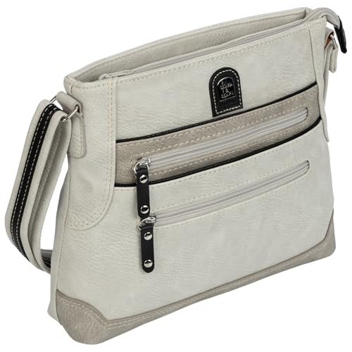 EAAKIE Damen Tasche, Schultertasche, Handtasche, Umhängetasche mit Leder Optik und vielen Fächern (HELLGRAU-GRAU) von EAAKIE