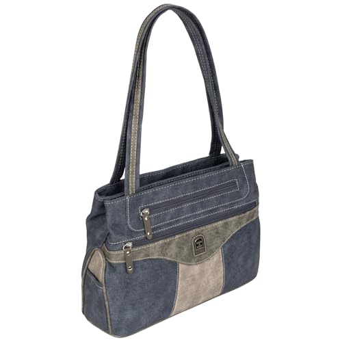 EAAKIE Damen Tasche, Schultertasche, Handtasche, Umhängetasche mit Leder Optik und vielen Fächern (NAVY-GRAU) von EAAKIE