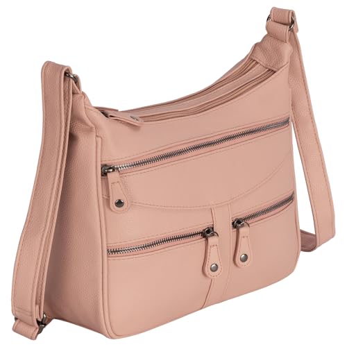 EAAKIE Damen Tasche, Schultertasche, Handtasche, Umhängetasche mit Leder Optik und vielen Fächern (ROSE) von EAAKIE