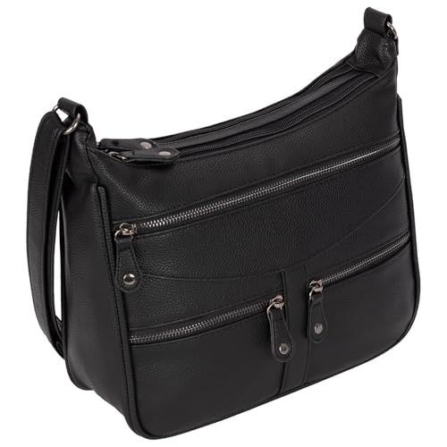 EAAKIE Damen Tasche, Schultertasche, Handtasche, Umhängetasche mit Leder Optik und vielen Fächern (SCHWARZ) von EAAKIE