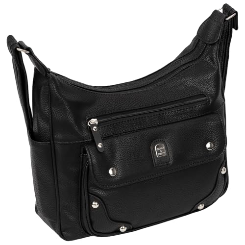 EAAKIE Damen Tasche, Schultertasche, Handtasche, Umhängetasche mit Leder Optik und vielen Fächern (SCHWARZ) von EAAKIE