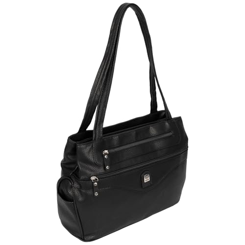 EAAKIE Damen Tasche, Schultertasche, Handtasche, Umhängetasche mit Leder Optik und vielen Fächern (SCHWARZ) von EAAKIE