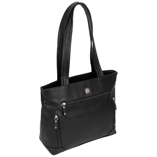 EAAKIE Damen Tasche, Schultertasche, Handtasche, Umhängetasche mit Leder Optik und vielen Fächern (SCHWARZ) von EAAKIE