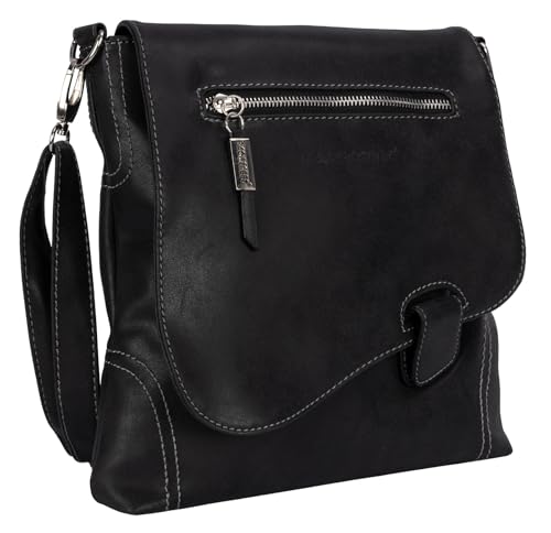 EAAKIE Damen Tasche, Schultertasche, Handtasche, Umhängetasche mit Leder Optik und vielen Fächern (SCHWARZ) von EAAKIE