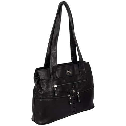 EAAKIE Damen Tasche, Schultertasche, Handtasche, Umhängetasche mit Leder Optik und vielen Fächern (SCHWARZ) von EAAKIE