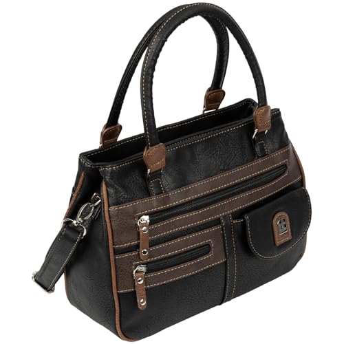EAAKIE Damen Tasche, Schultertasche, Handtasche, Umhängetasche mit Leder Optik und vielen Fächern (SCHWARZ-BRAUN) von EAAKIE