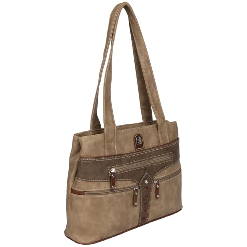 EAAKIE Damen Tasche, Schultertasche, Handtasche, Umhängetasche mit Leder Optik und vielen Fächern (TAN-BRAUN) von EAAKIE