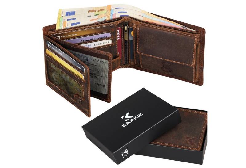 EAAKIE Geldbörse Leder Geldbörse Herren Portemonnaie RFID Querformat Geldbeutel, RFID Schutz von EAAKIE