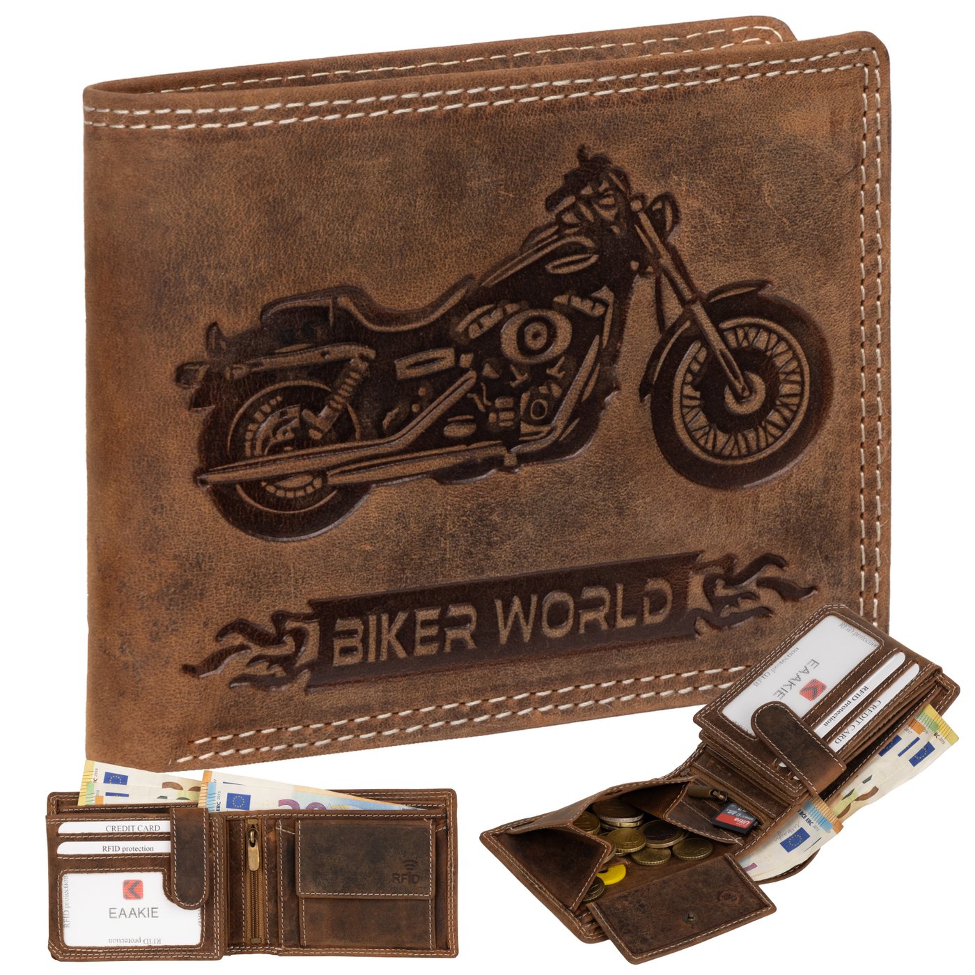 EAAKIE Geldbörse RFID Büffel Echt Leder Geldbörse Portemonnaie Herren mit Motiv, RFID Schutz von EAAKIE