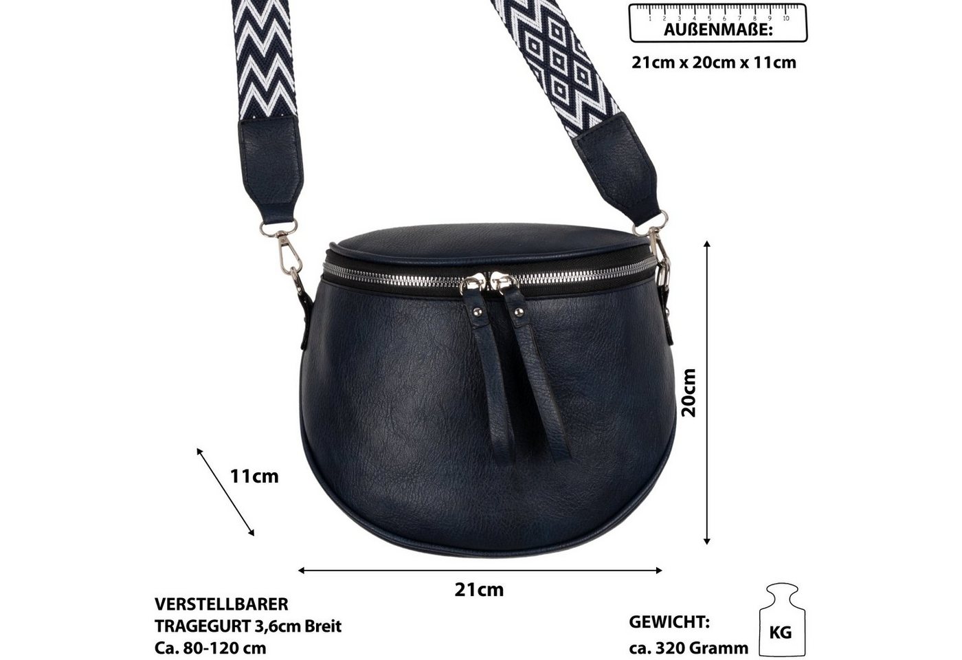 EAAKIE Gürteltasche Bauchtasche Umhängetasche Crossbody-Bag Hüfttasche Kunstleder Italy-De, als Schultertasche, CrossOver, Umhängetasche tragbar von EAAKIE