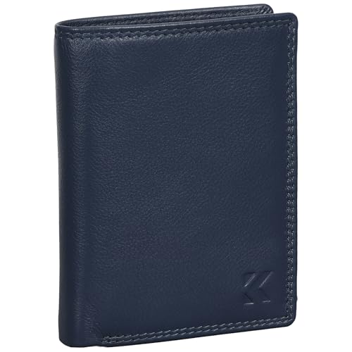 EAAKIE Herren Geldbörse aus Echtleder, Nappa Leder Portemonnaie Hochformat mit RFID Schutz, großes Münzfach, 10 Kartenfächern, edle Geschenkbox – Leder Geldbeutel, Brieftasche, Portmonee (Blau) von EAAKIE